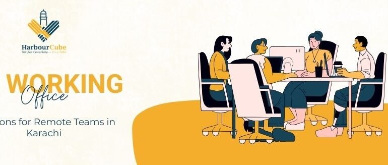 Remote team working together in a coworking office in Karachi.