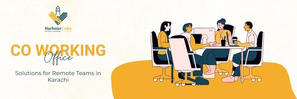 Remote team working together in a coworking office in Karachi.