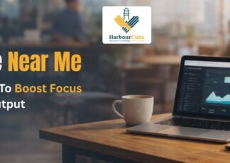 Professional working productively in a workspace near me environment.