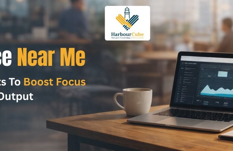 Professional working productively in a workspace near me environment.