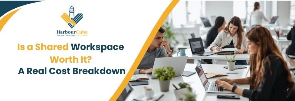 Professionals working in a shared workspace with cost comparison insights