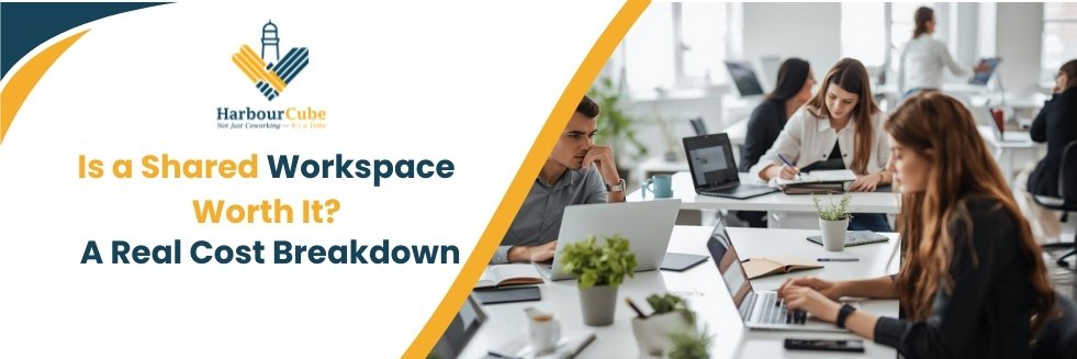 Professionals working in a shared workspace with cost comparison insights