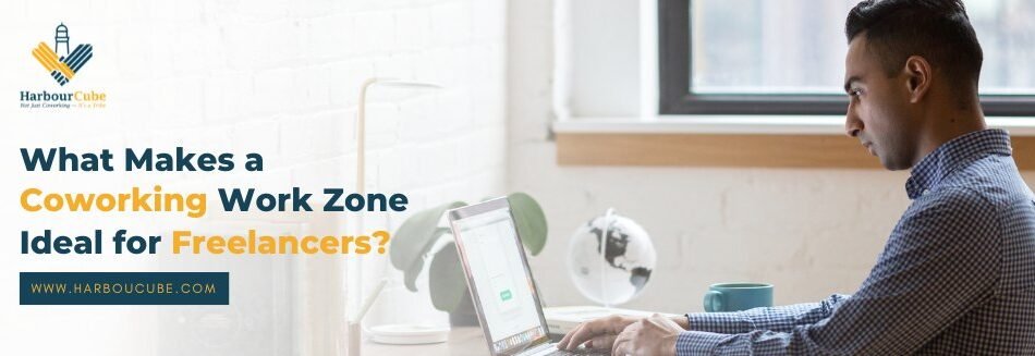 Freelancers working productively in a coworking work zone environment