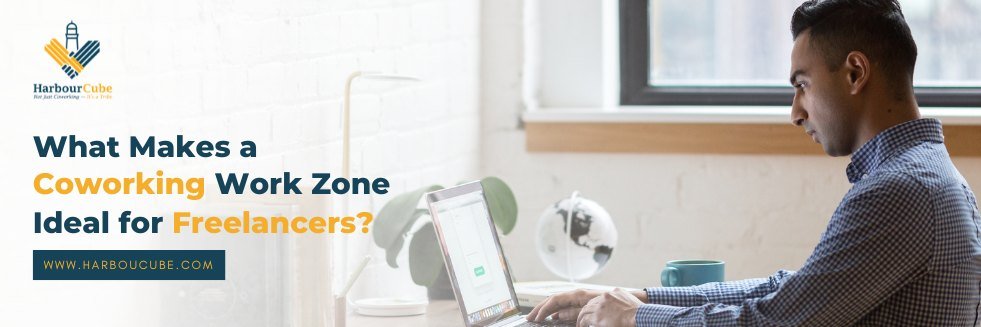 Freelancers working productively in a coworking work zone environment