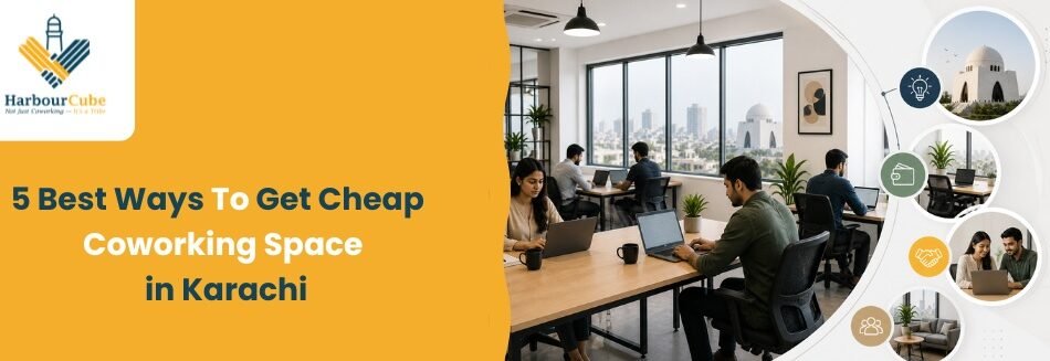 Professionals working in a cheap coworking space in Karachi environment