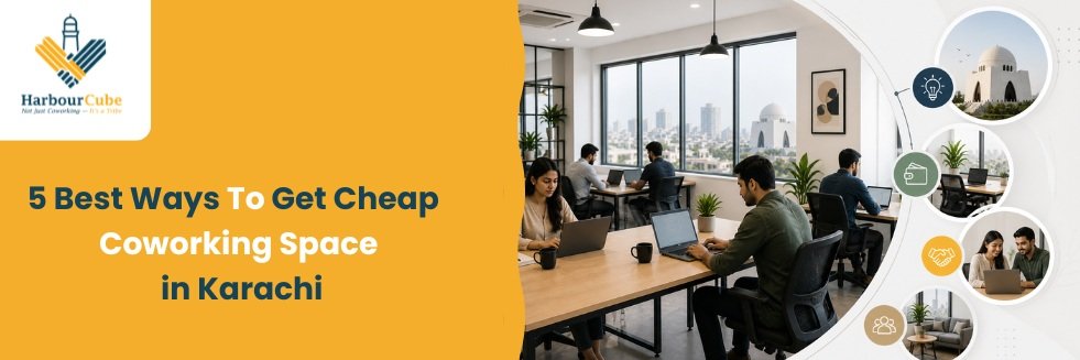 Professionals working in a cheap coworking space in Karachi environment