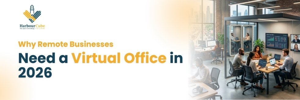 Remote business team using a virtual office solution for communication and professional operations in 2026